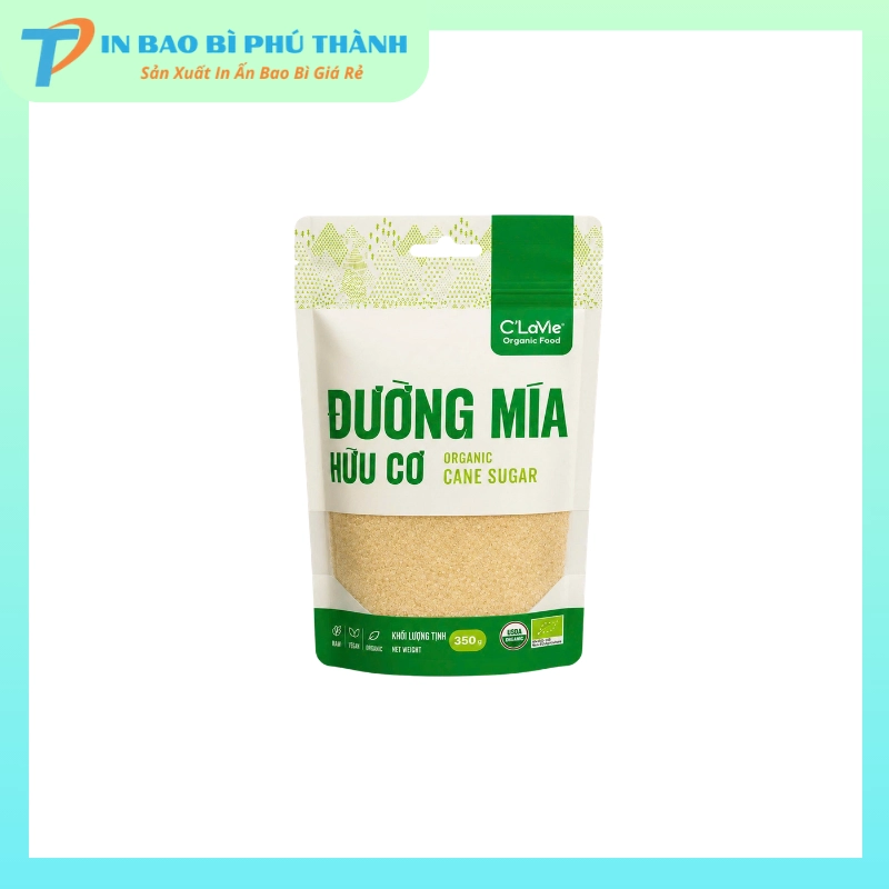 Bao bì đường mía đáy đứng có khoá zip