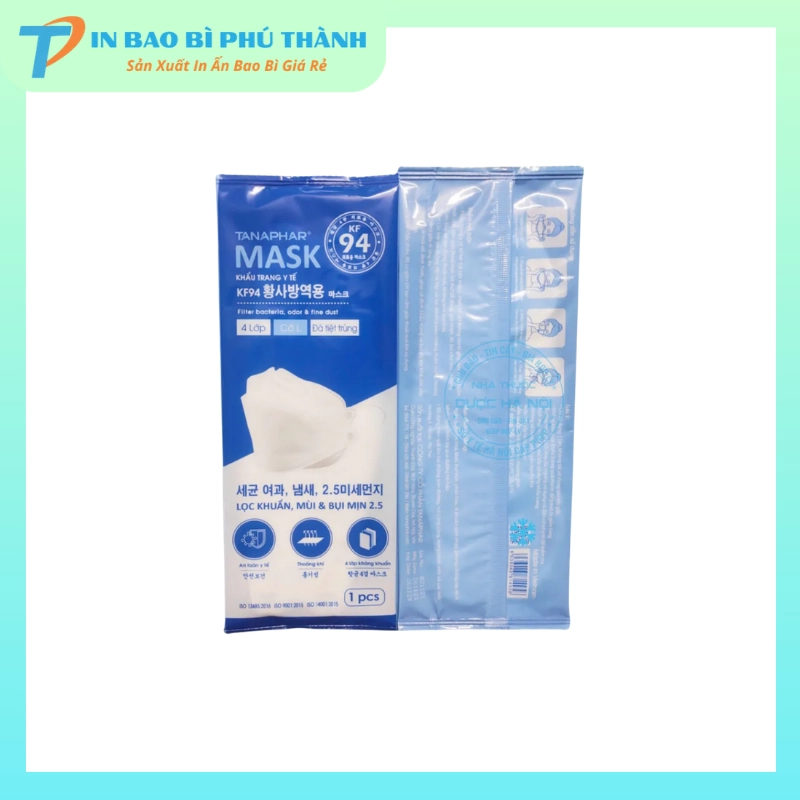 Bao bì khẩu trang dùng 1 lần thiết kế hàn lưng