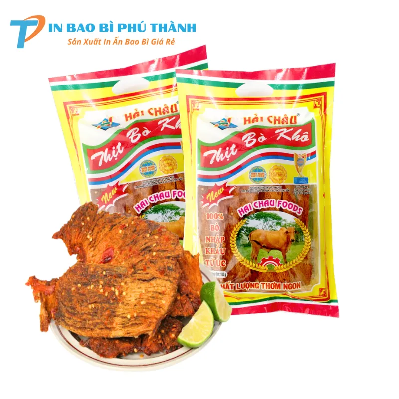 Bao bì màng ép 3 biên đựng khô bò