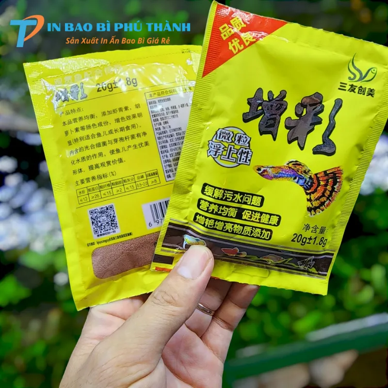 Bao bì thức ăn cho cá cảnh ép 3 biên
