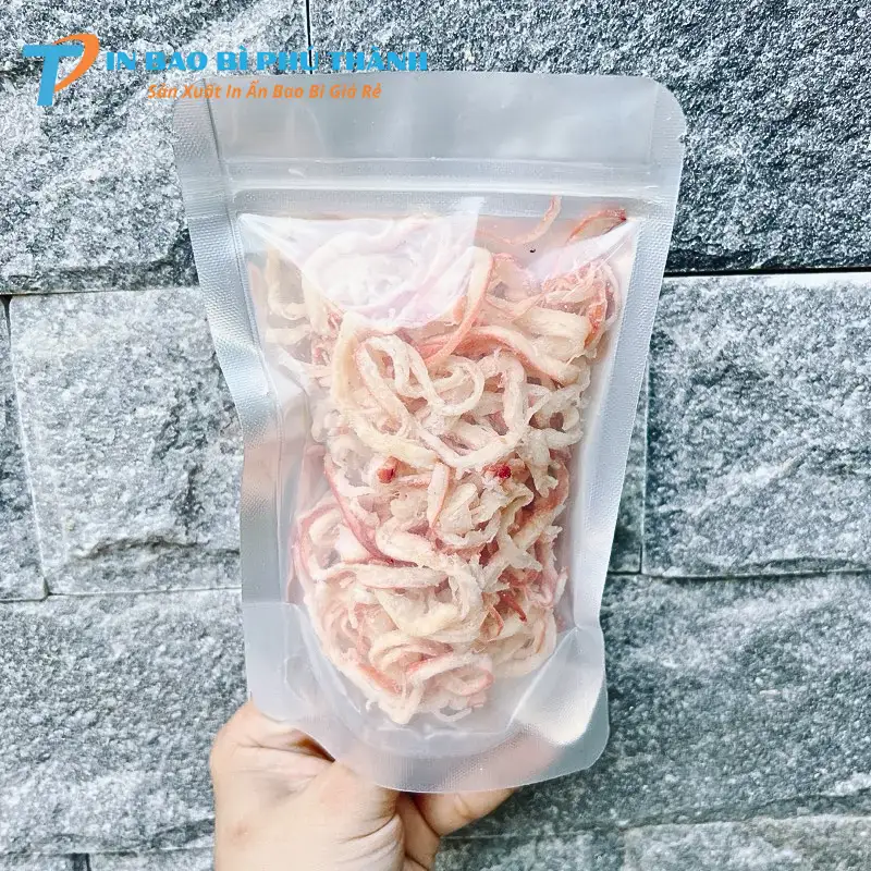 Bao bì zipper đáy đứng đựng khô mực xé