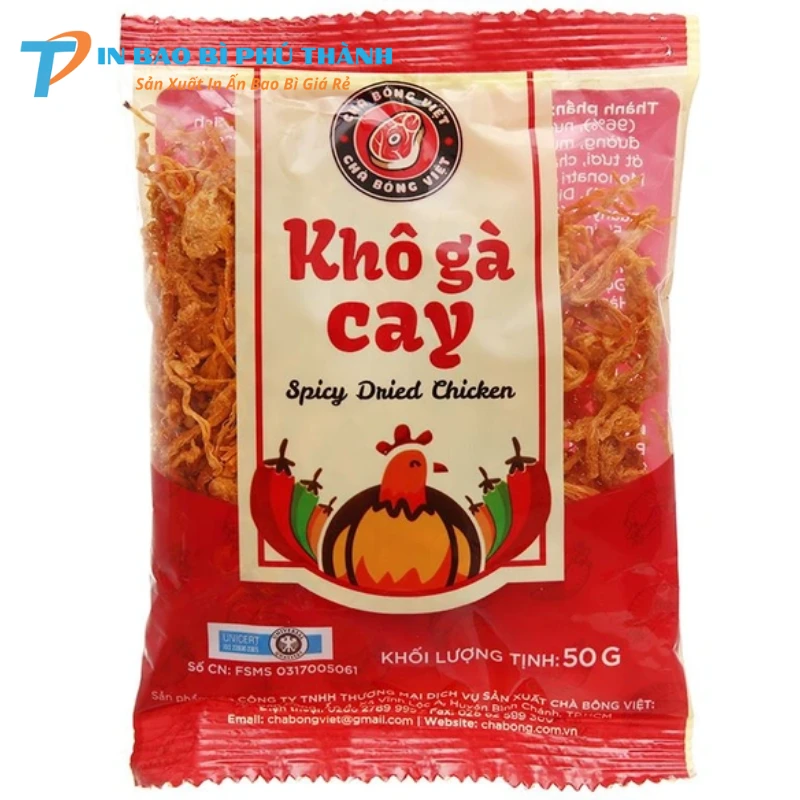 In đầy đủ thông tin sản xuất khô gà lên bao bì